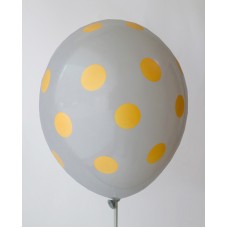 Gray - Golden Yellow Polkadots Printed Balloons